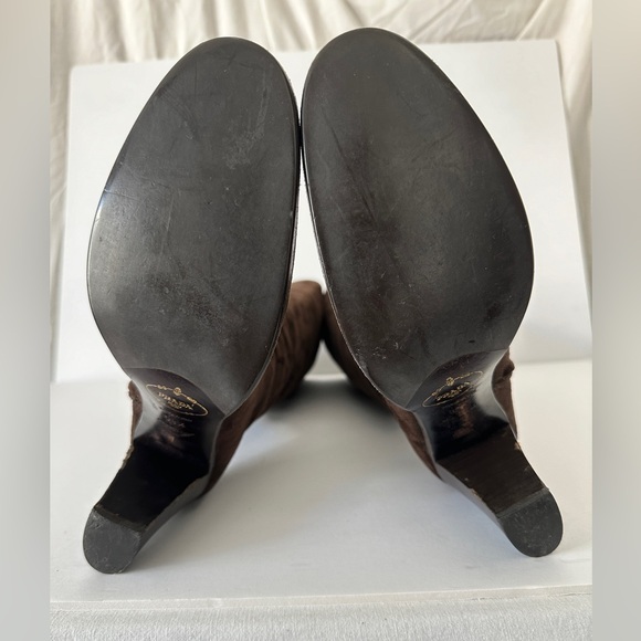 Prada Moro Suede Stretch Knee High Boots Brown 38.5 (US 8.5) Women’s tall boots - Picture 11 of 14